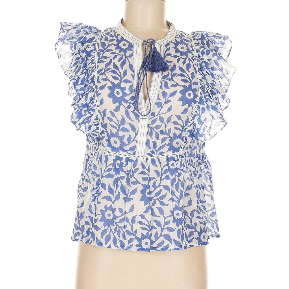 Oliphant Blue Floral Ruffle Blouse